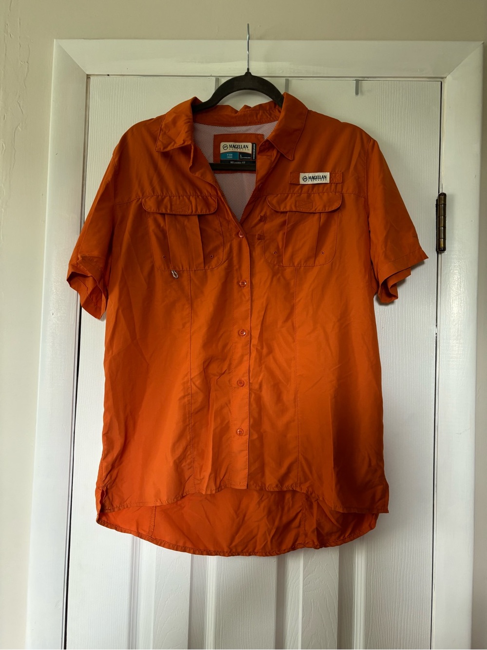 Magellan Outdoors Bright Orange Fishing Shirt with Mesh Lining